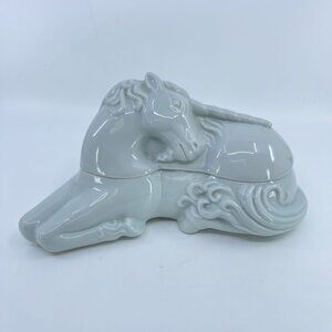 vintage takahashi white ceramic unicorn trinket box